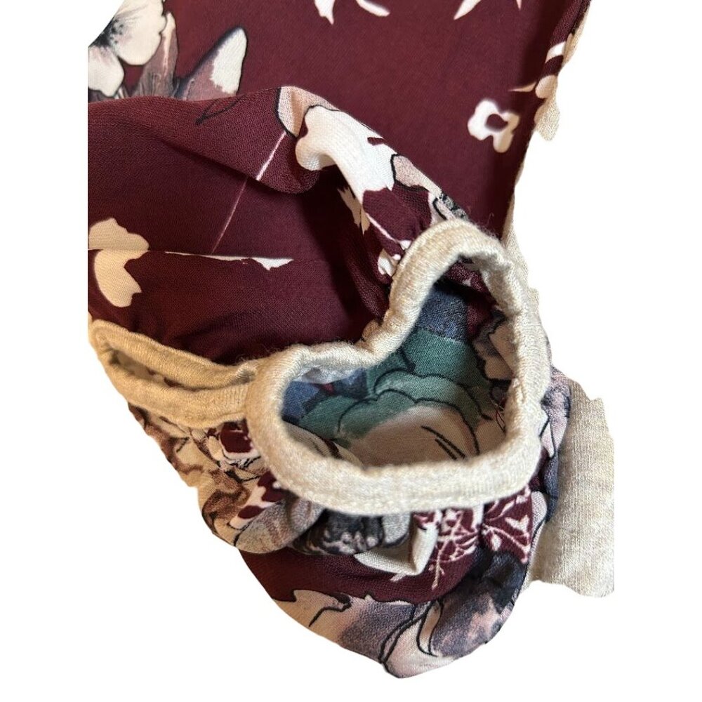 Hailey & Co. Womens Floral Sleeve Raglan Top Size L‎ Beige & Burgundy - Picture 5 of 5